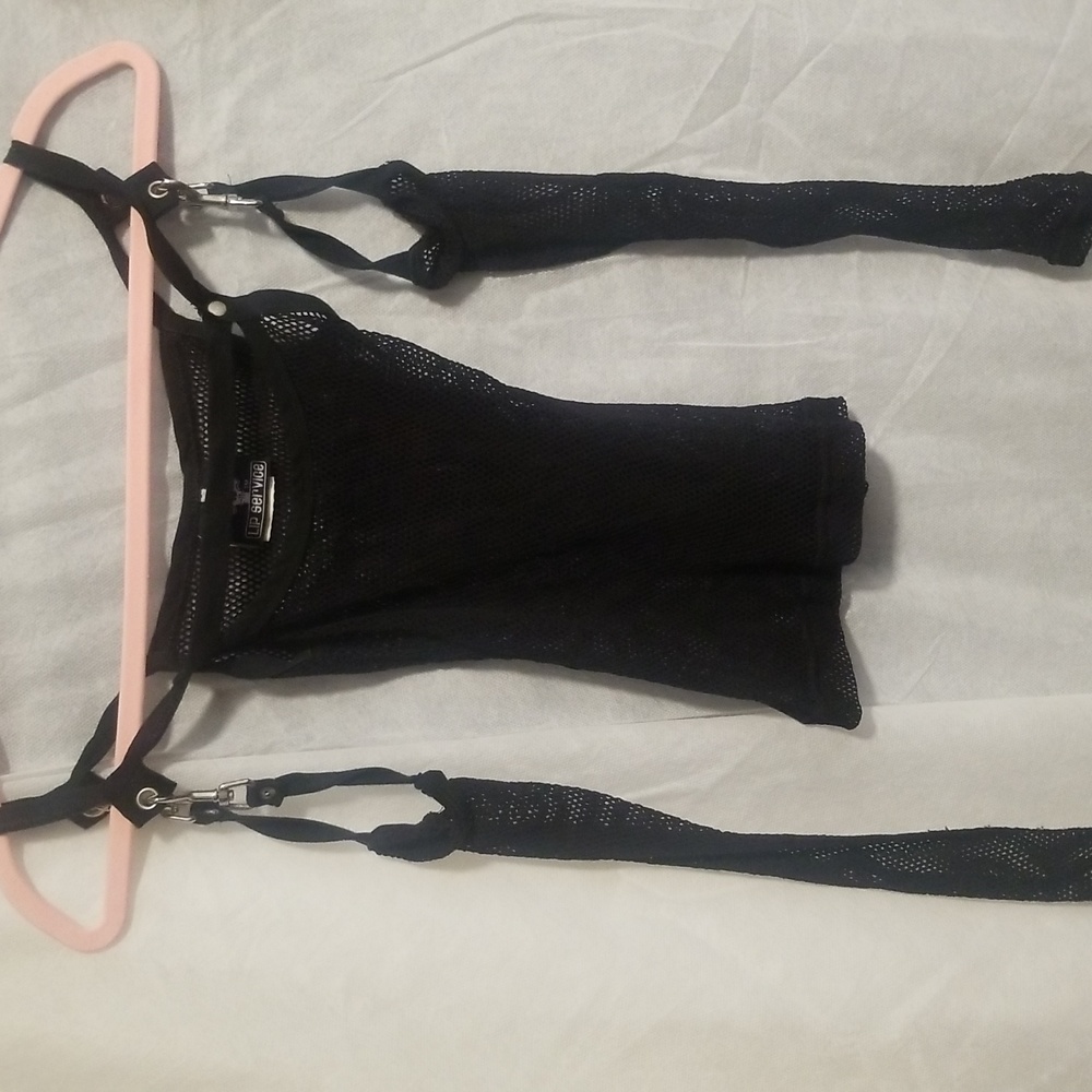 Fishnet shirt with detachable sleeves.  Size SMALL. LIP SERVICE.
